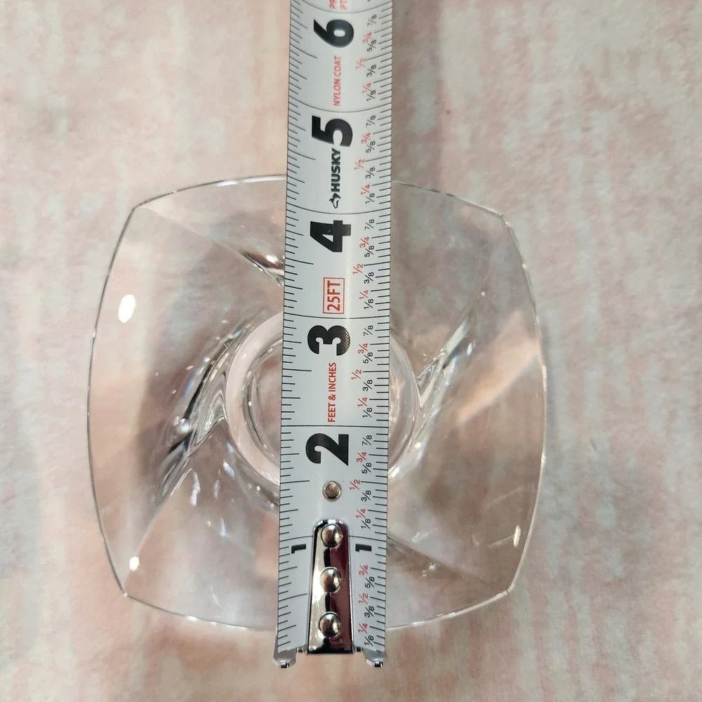 Nambe Crystal Square Swirl Taper Candle Holders Set of 2‎ Clear Glass MCM Style